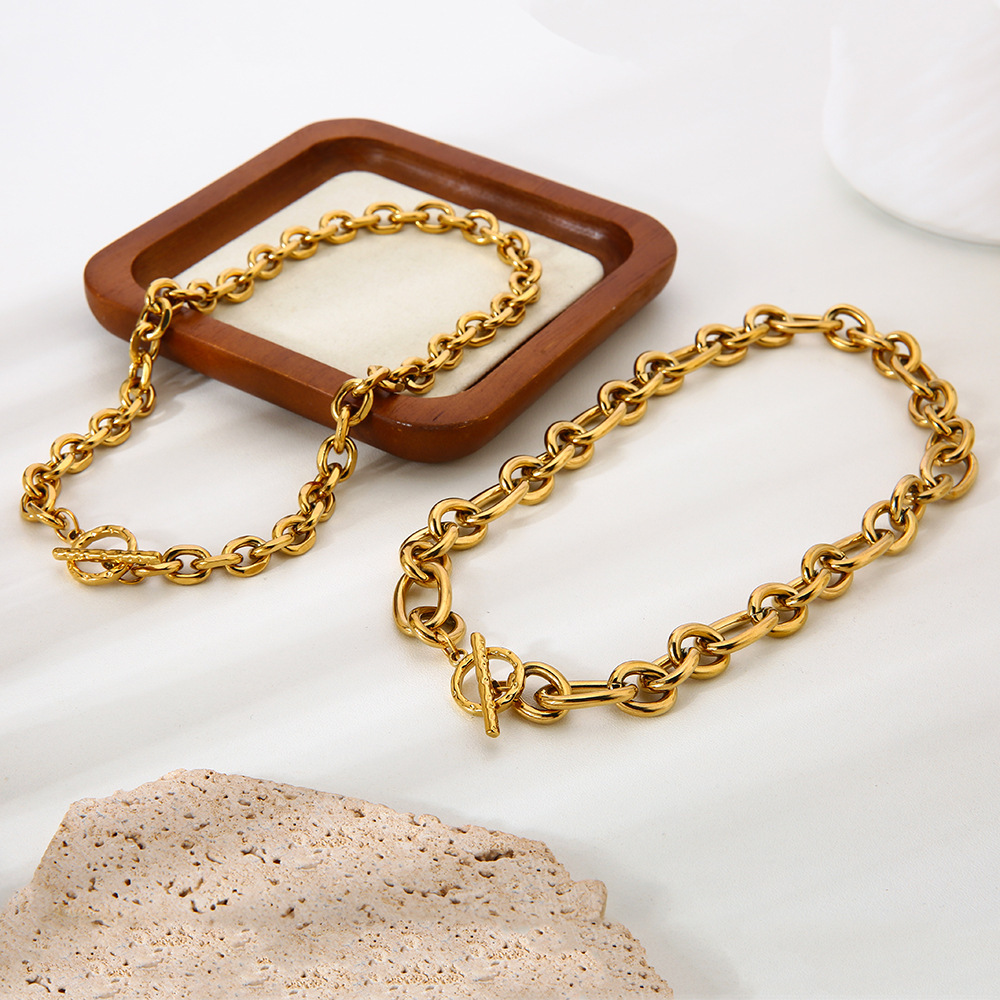 Trendy Hip Hop 18K Gold Plated Stainless Steel Cuban Link OT Buckle Necklace Clavicle Chain DIY Accessories For Women