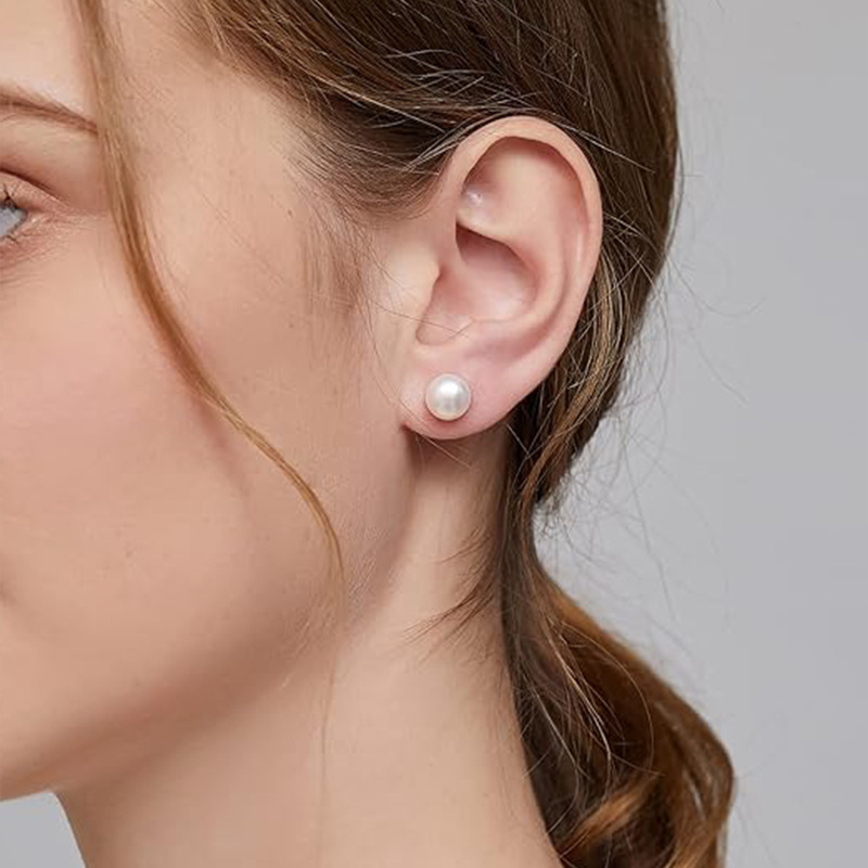 Fashion Titanium Alloy Pearl Earrings With Butterfly Clasp Women's Body Piercing Jewelry Geometric Pattern Earrings Elegant Simple Style