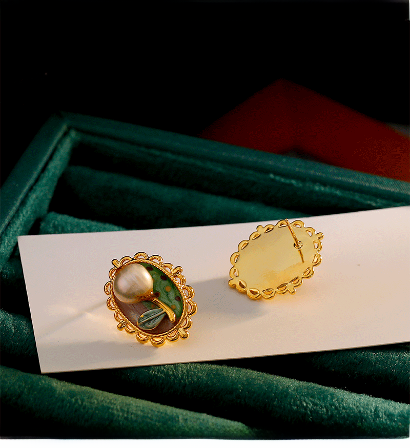 New Natural Pearl Earrings For Women Vintage Baroque Monet Garden Summer Jewelry Accessories Tulips And Roses