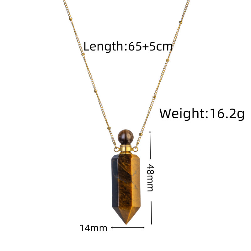 Natural Crystal Round Bead Hexagonal Column Perfume Bottle Stainless Steel Necklace Pointed Cone Aromatherapy Bottle Women's Luxurious Style Jewelry Accessories