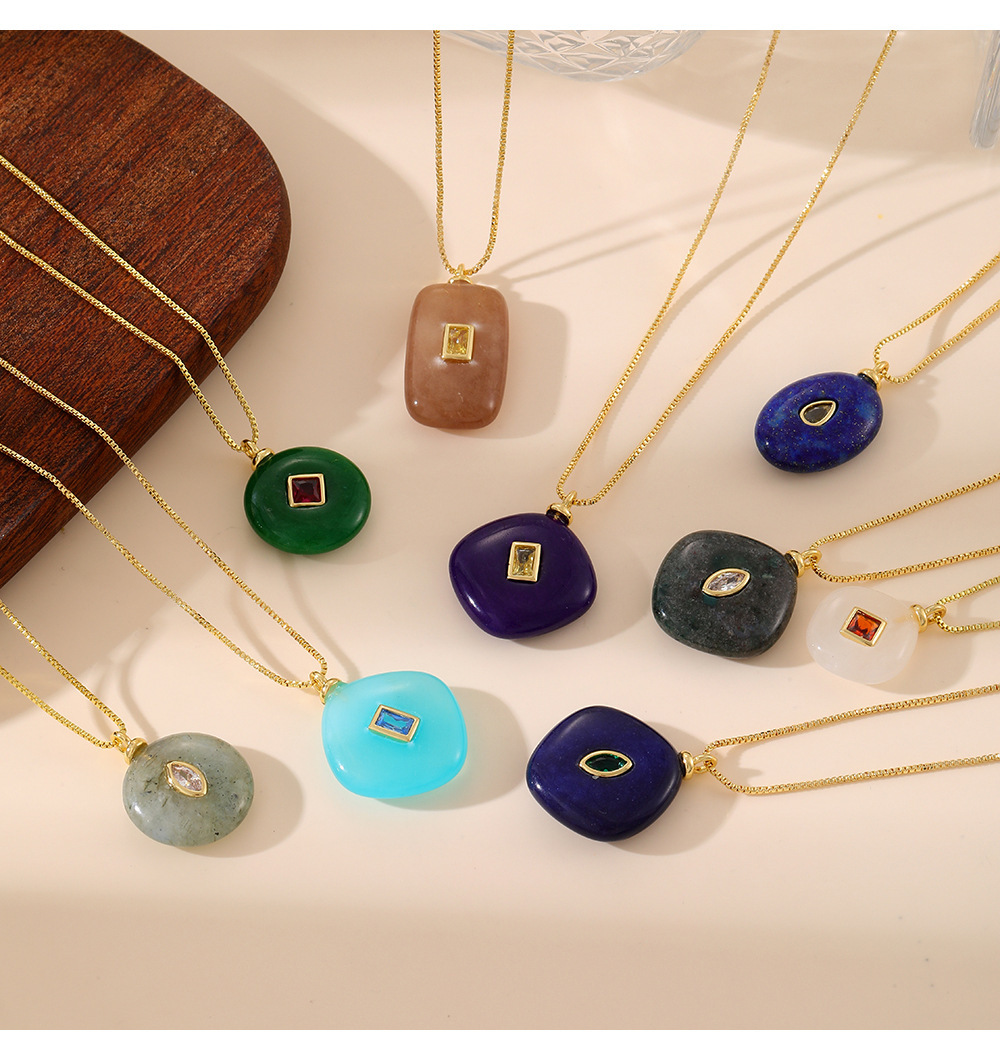 Trendy Natural Stone Round Necklaces For Women Simple Fashion Geometric Pattern Plated Jewelry Accessories Oval Shape Old Money Style