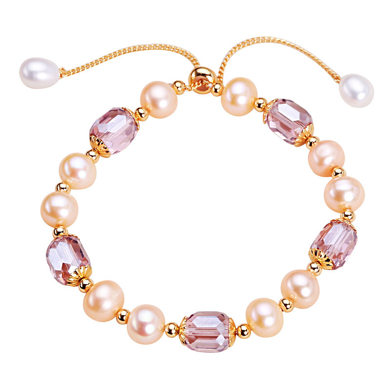 Natural Freshwater Pearl Bracelet Sweet Luxury Adjustable Purple Quartz Drawstring Small Luxury Geometric Pattern Women's Bracelet