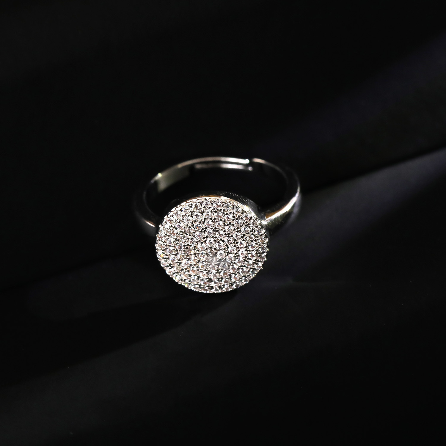 Elegant Silver Ladies Zircon Ring  Fashion Full Face Micro Paved Adjustable Open Hand Ring Simple Style