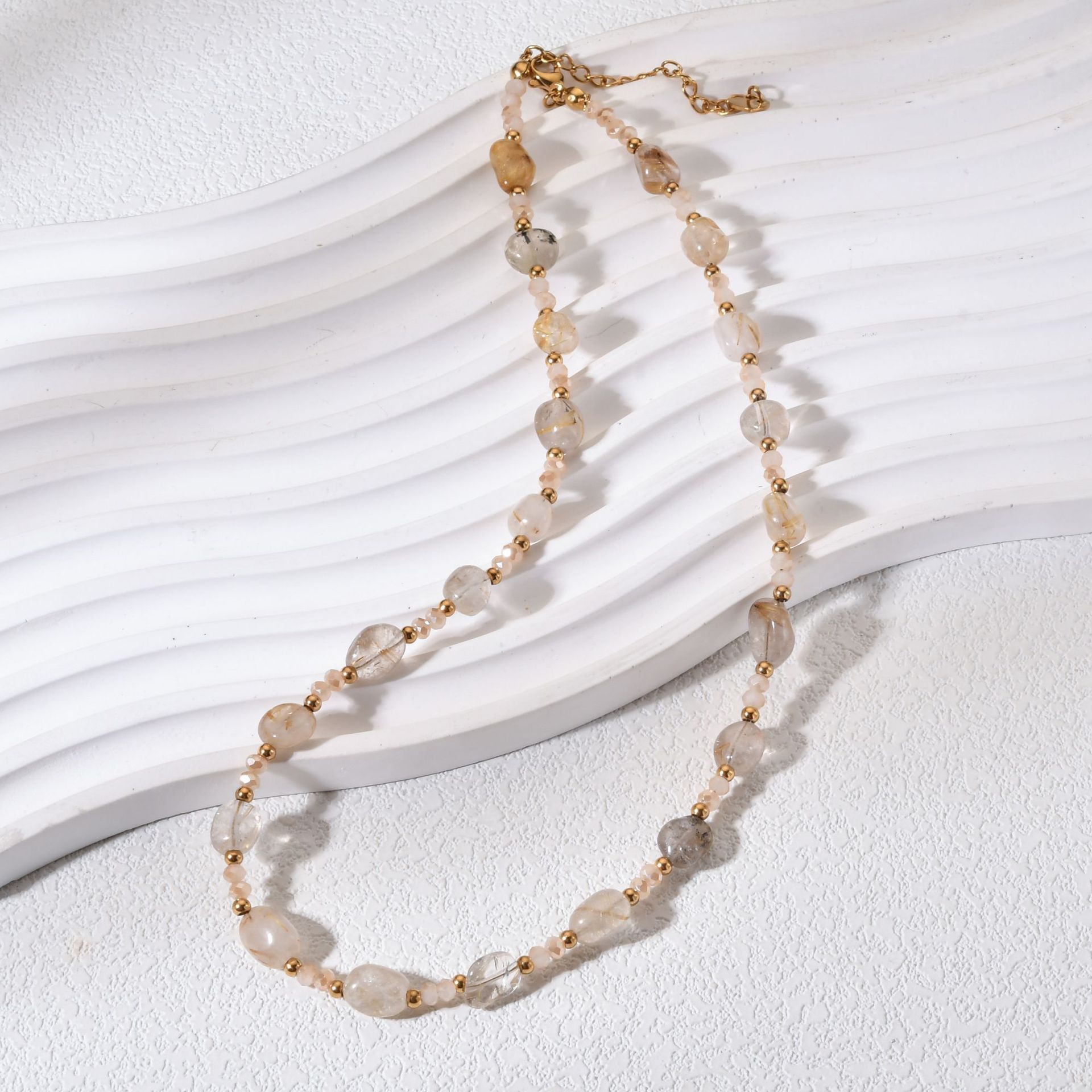 Fashionable Irregular Amethyst Hair Crystal Beaded Necklace Stainless Steel Sea Turquoise Luxury Dainty Clavicle Chain Women