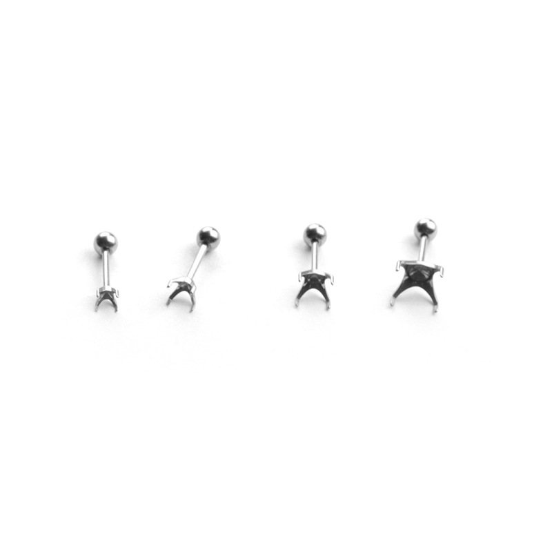 F136 Titanium Alloy Four-Claw Round Bead Empty Base DIY Earring Accessories European And American Piercing Jewelry Ear Bone Stud