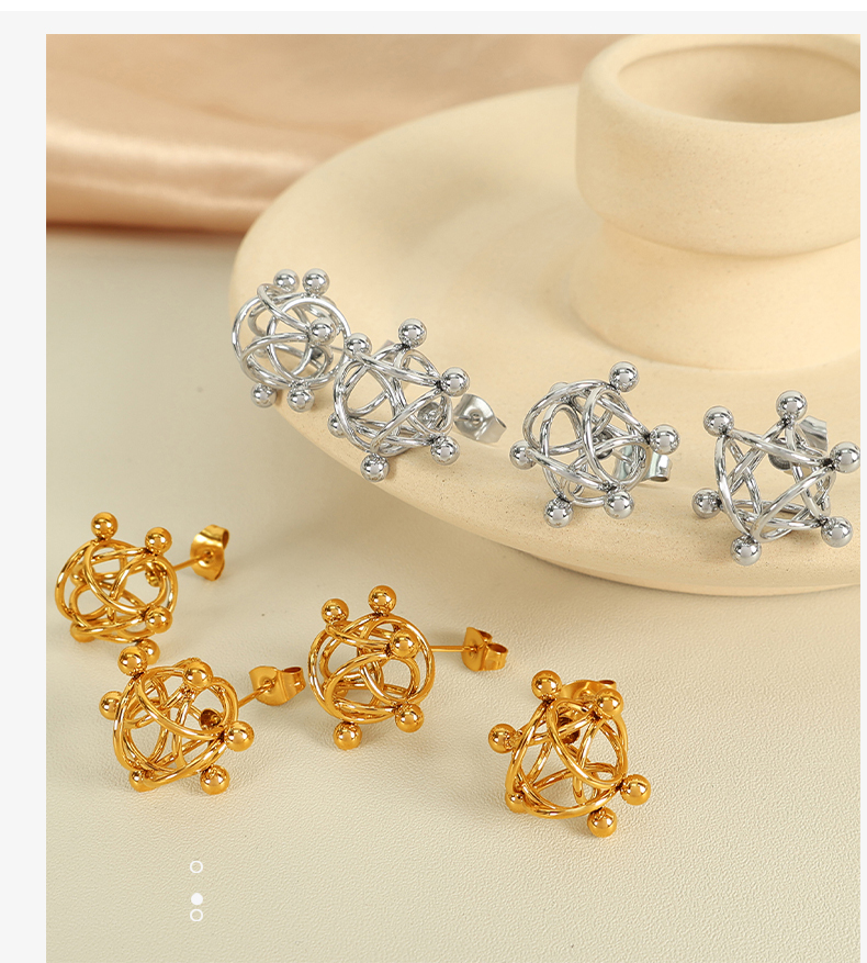 European And American New Style Molecular Structure Earrings Hollow Round Ball Ring Welded Titanium Steel Earrings Niche Design Women's Jewelry 304 Stainless Steel