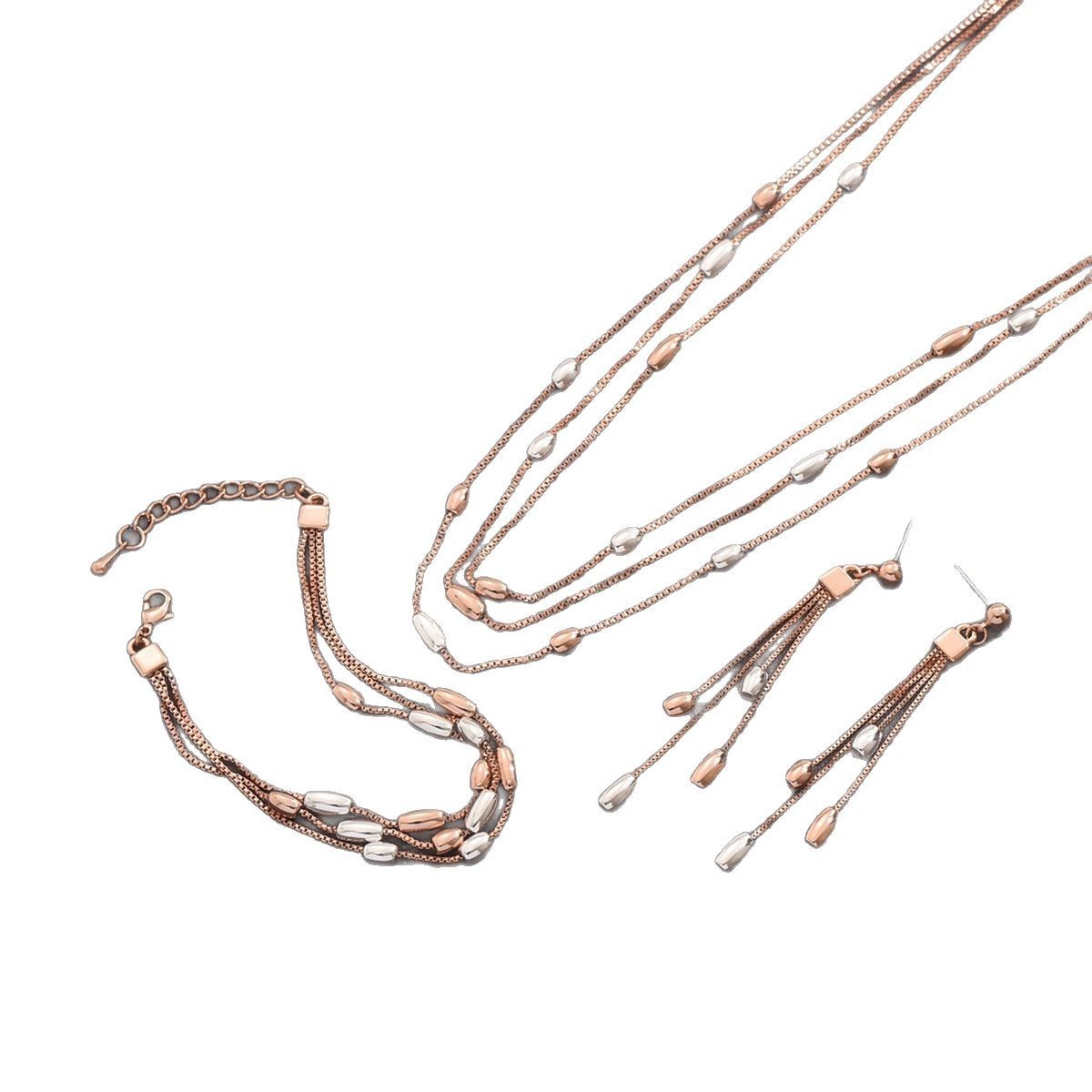 Low Allergy Snake Chain Necklace And Earring Set For Women Color Retention Jewelry Set  Style Simple Geometry Pattern
