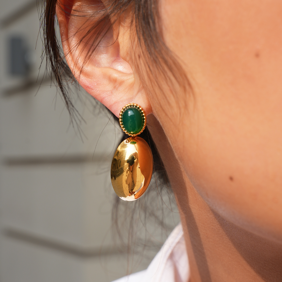 18K Gold Plated 304 Stainless Steel Vacuum Electroplated Vintage Oval Natural Stone Earrings Jewelry Women's Accessories Waterproof Non-Fading Three-Dimensional Design