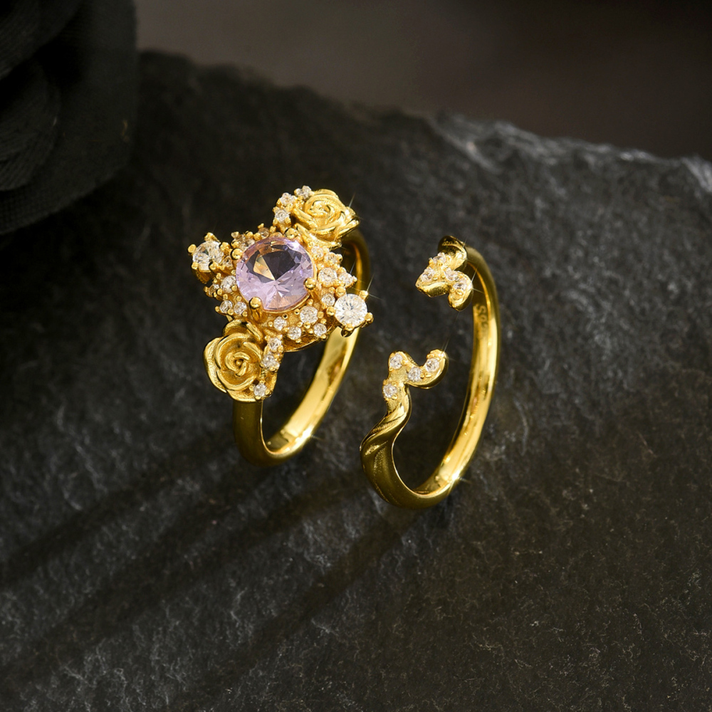 2 Pieces Of Exquisite And Luxurious Romantic Floral Element Women's Zircon Rings Suitable For Date Occasions Jewelry