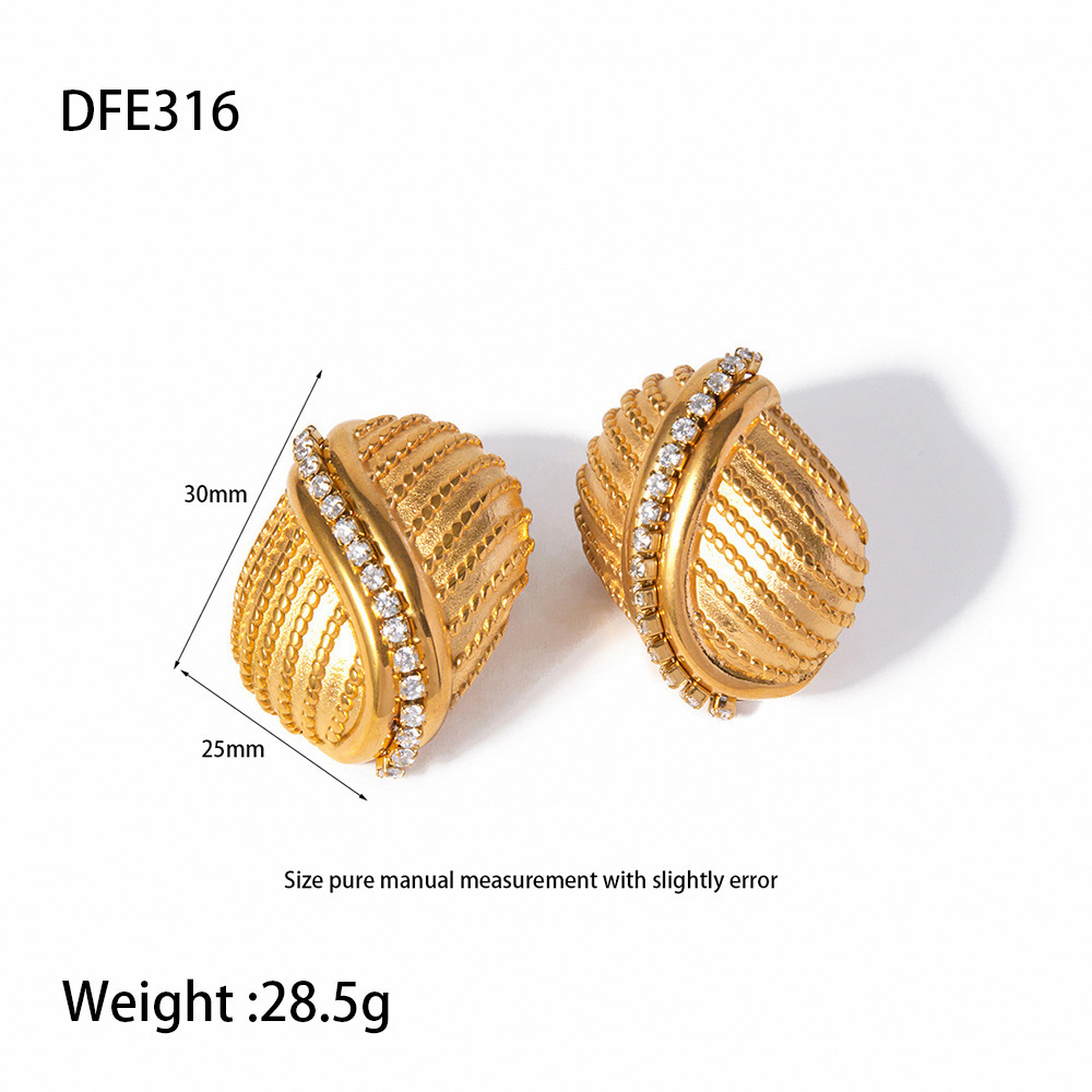 Geometric Zircon Inlaid Earrings For Women Fashion 304 Stainless Steel Geometric Pattern 18K Gold Plated Waterproof Luxurious Earrings