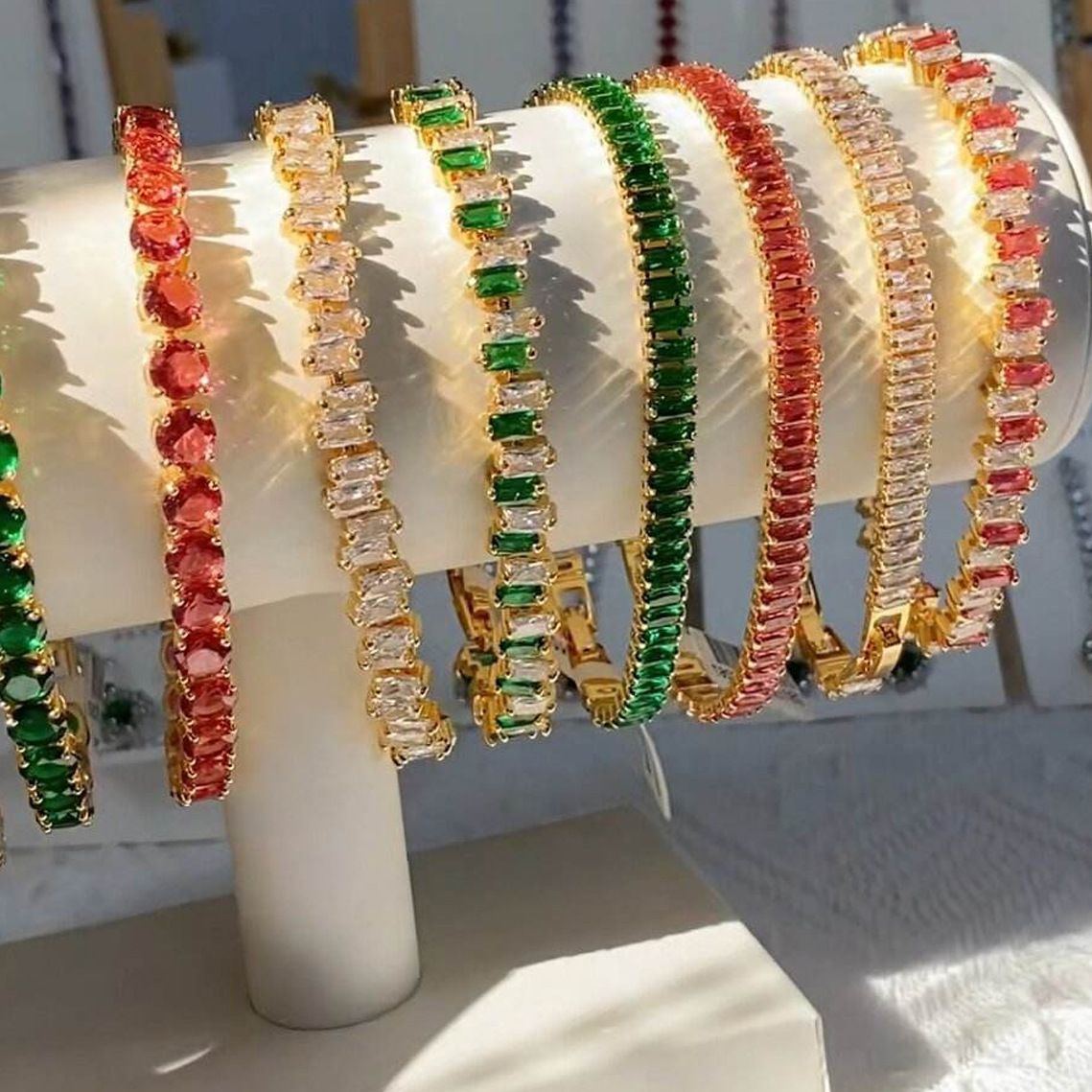 Elegant 304 Stainless Steel Gold-Plated Vacuum Plating (inside The Furnace) 18K Real Gold-Plated Tennis Bracelet Full Diamond Multi-Color Fashion Women's Watch Accessories