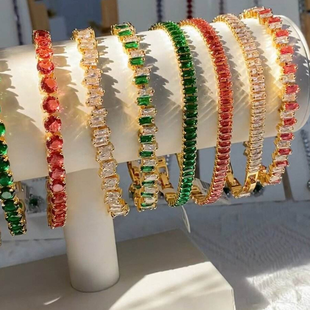 Elegant 304 Stainless Steel Gold-Plated Vacuum Plating (inside The Furnace) 18K Real Gold-Plated Tennis Bracelet Full Diamond Multi-Color Fashion Women's Watch Accessories