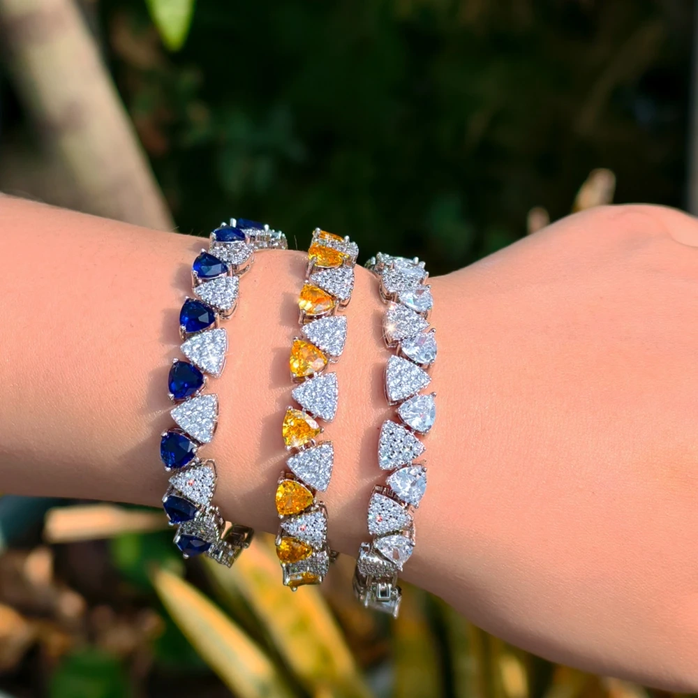 1 Copper Bracelet Fashion Yellow Zircon Inlaid Triangle Tennis Bracelet Suitable For Women Anniversary Jewelry Accessories Gift