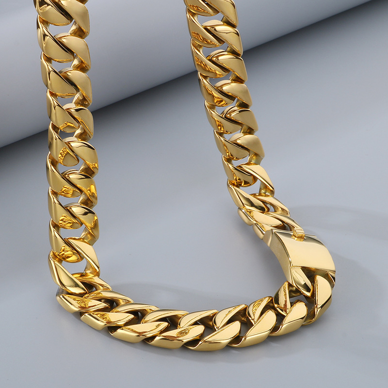 Polished Titanium Steel Bracelet Cuban Chain Necklace Men's High Quality Vacuum Electroplating Jewelry Accessories