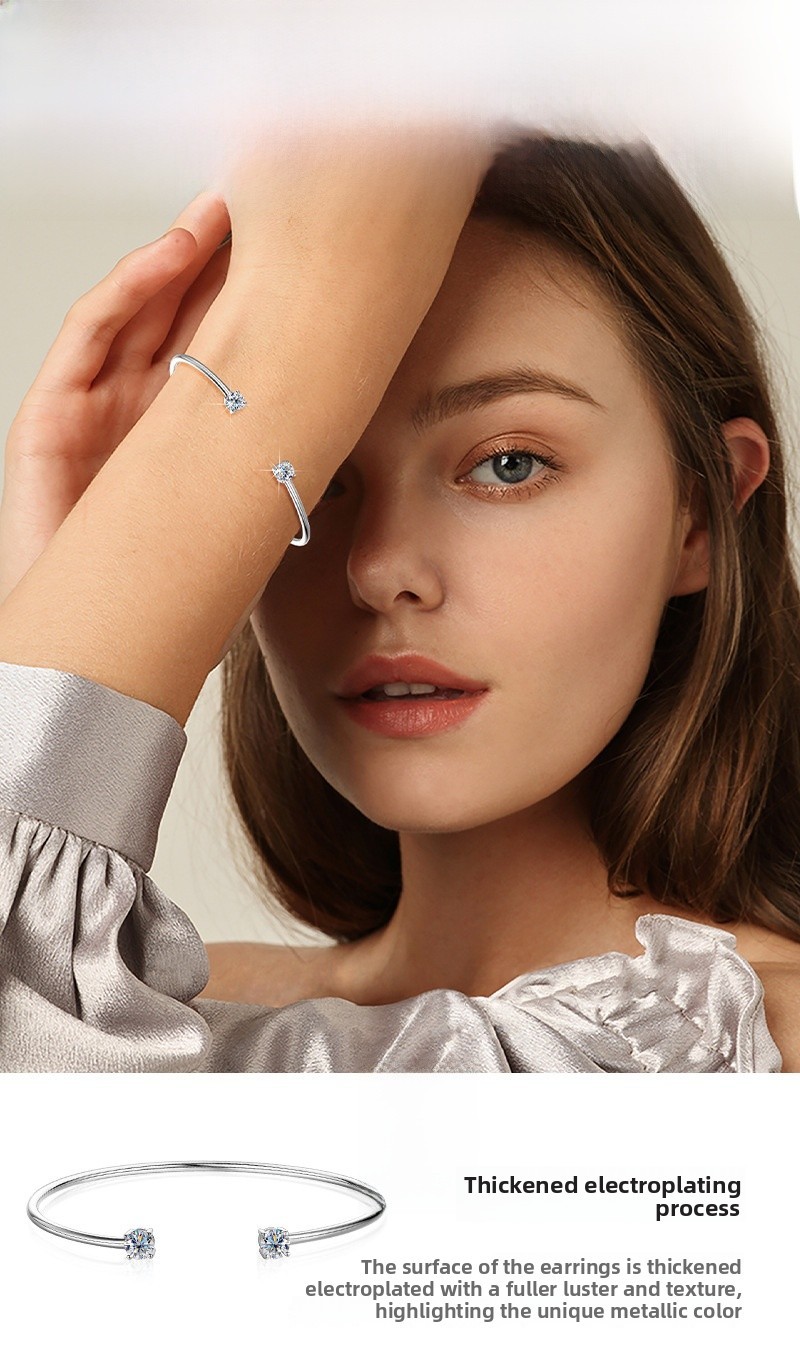 Fashion Simple Design Mozambique Stone Bracelet S925 Sterling Silver Open Bangle Doll And Zodiac Crown Pattern