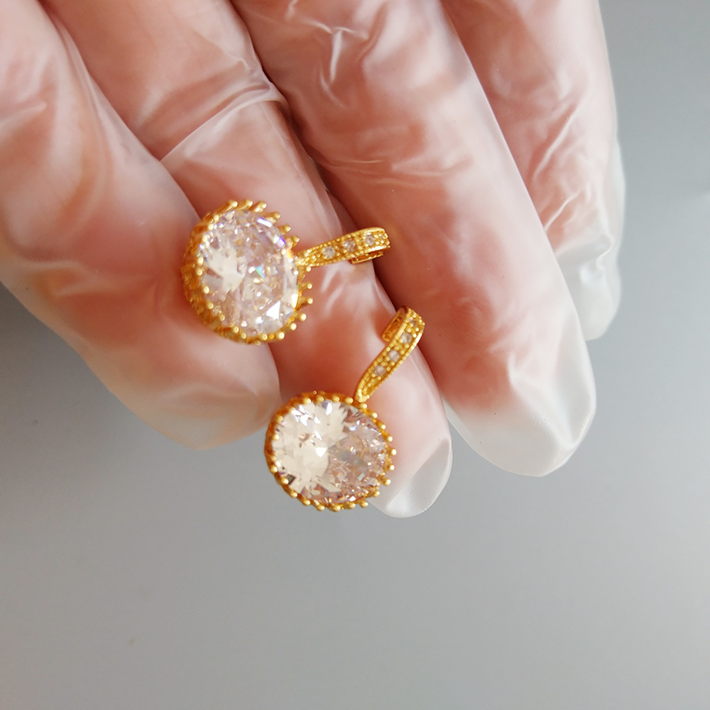 925 Silver Needle Fashionable Earrings Geometric Pattern Simple Style Women's Jewelry Accessories White Match Gemstone Embedded