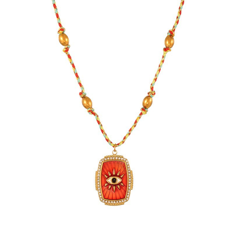 Elegant Geometric Pattern Colorful Copper Embedded Zirconia Oil-Drop Beaded Woven Necklace For Women Luxury Sensation