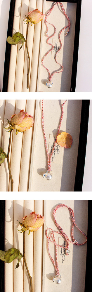 Long Handmade Woven Necklace Summer Vacation Accessories Milk Canister Flower Pink Thread Geometric Pattern Design Women's Jewelry