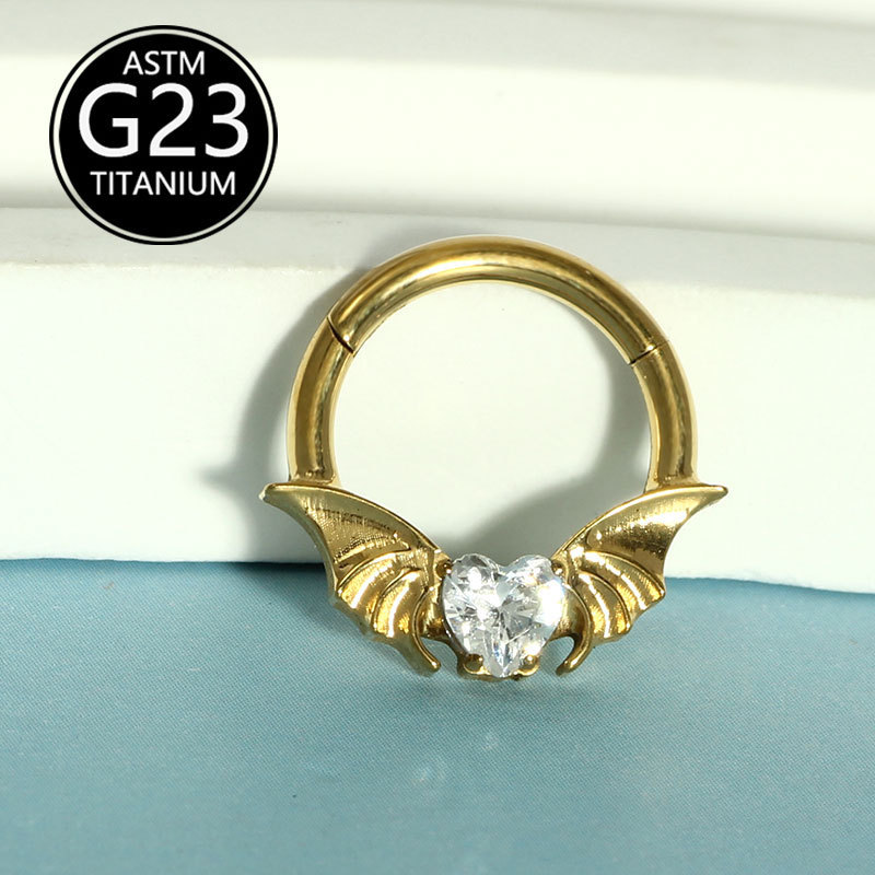 Fashion Bat Nose Ring G23 Titanium Metal Heart-Shaped Zircon Ear Bone Stud Jewelry Nose Clip Exquisite Wedding Birthday Festival Accessories