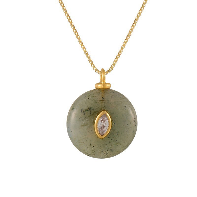 Trendy Natural Stone Round Necklaces For Women Simple Fashion Geometric Pattern Plated Jewelry Accessories Oval Shape Old Money Style