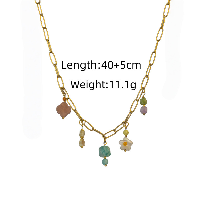 New Colorful Natural Stone Pendant Necklace Simple Fresh Female Style Stainless Steel Original Design Jewelry Accessories