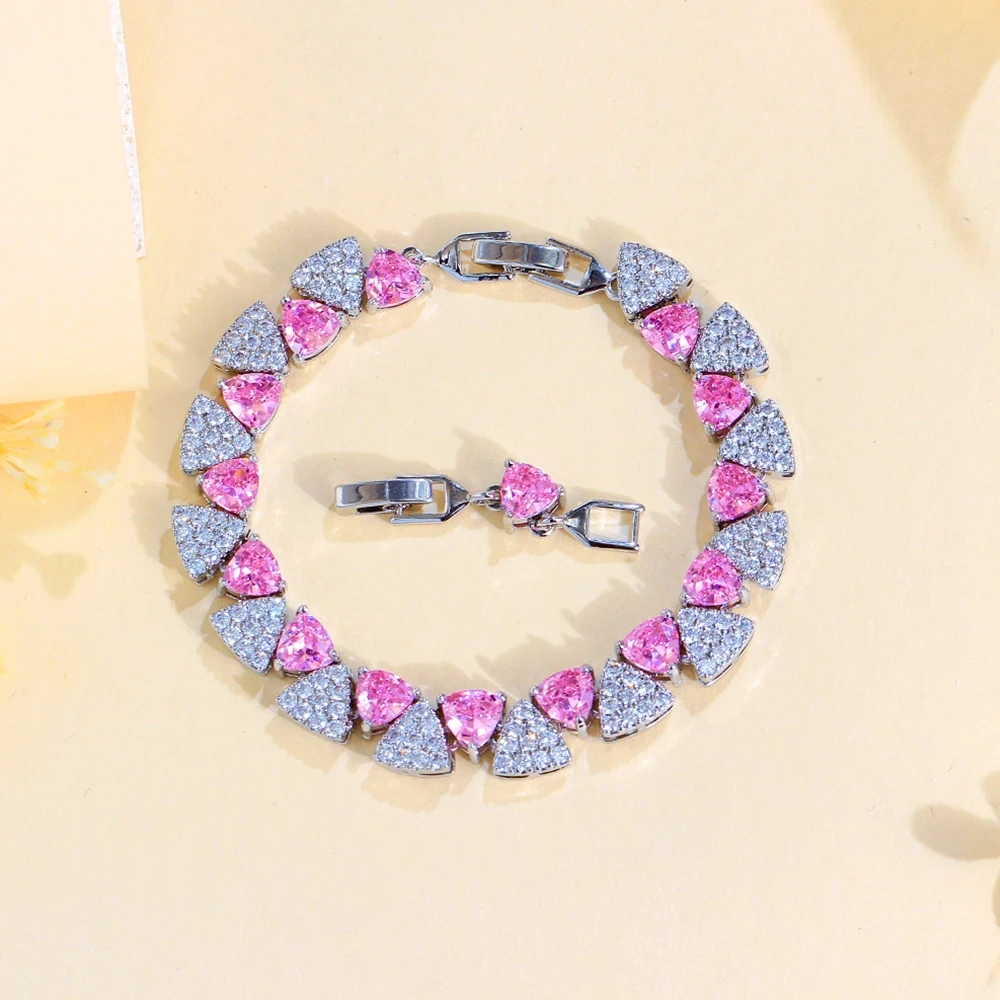 1 Copper Bracelet Fashion Yellow Zircon Inlaid Triangle Tennis Bracelet Suitable For Women Anniversary Jewelry Accessories Gift