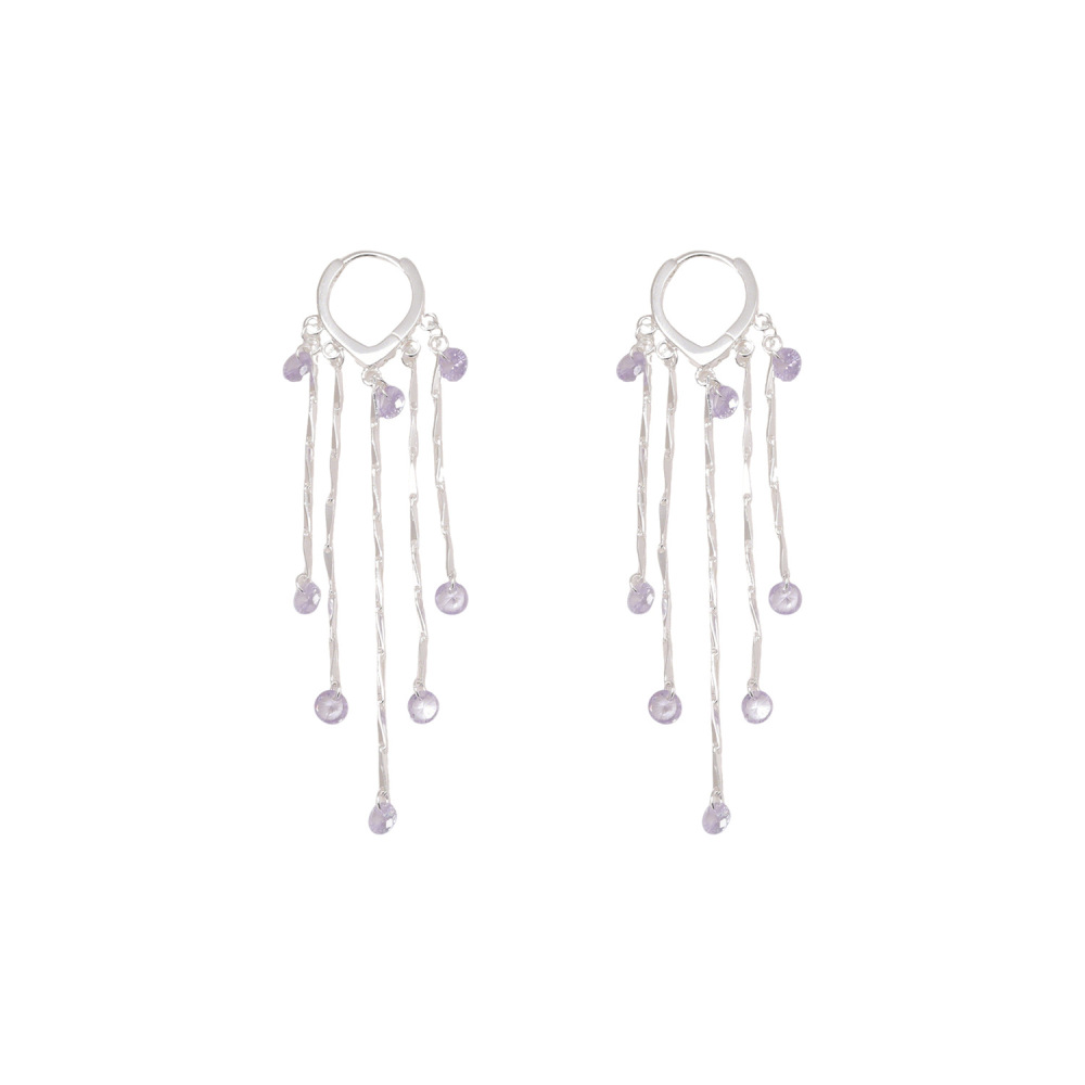 Elegant Long Purple Zircon Tassel Earrings Fashionable Luxury Trendy Versatile High-End Feelings Women's Jewelry Accessories