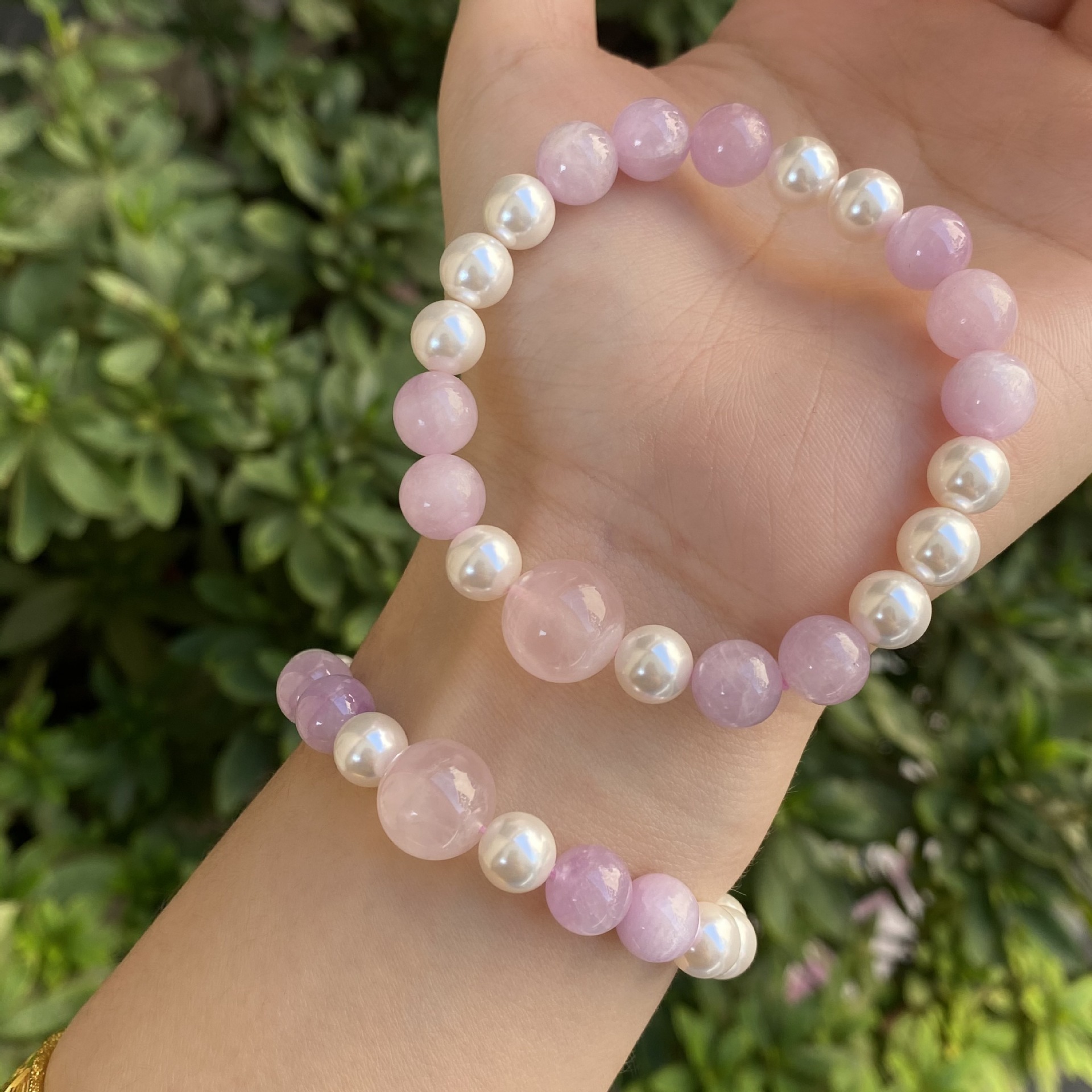 Original Design Natural Pink Quartz Fashion Pearl Handmade Beaded Bracelet Luxury Geometric Pattern Wedding Birthday Party Jewelry