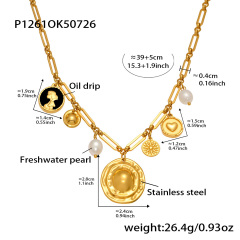 P1261-Oval Pendant Necklace 39 5cm