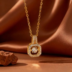 X0882 [Copper Pendant] Lively Heart Swan Necklace - Gold