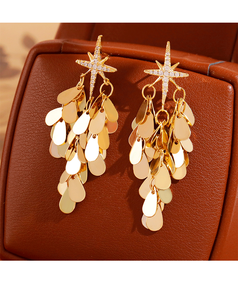 Fashionable Personality High-End Sparkling Star Zircon Octagonal Earrings Luxury Tassel Trendy Women's Jewelry Accessories