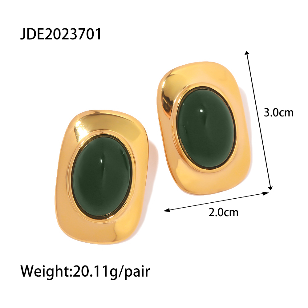 304 Stainless Steel Geometric PVD Coated Cat's Eye Stone 18K Real Gold Plated Retro Classic Style Inlay Ear Studs