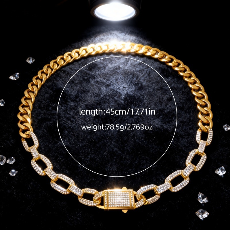 High-Quality Classic Geometric Cuban Necklace With Copper Inlaid Zircon, Suitable For Both Men And Women, Imitation Gold Plated