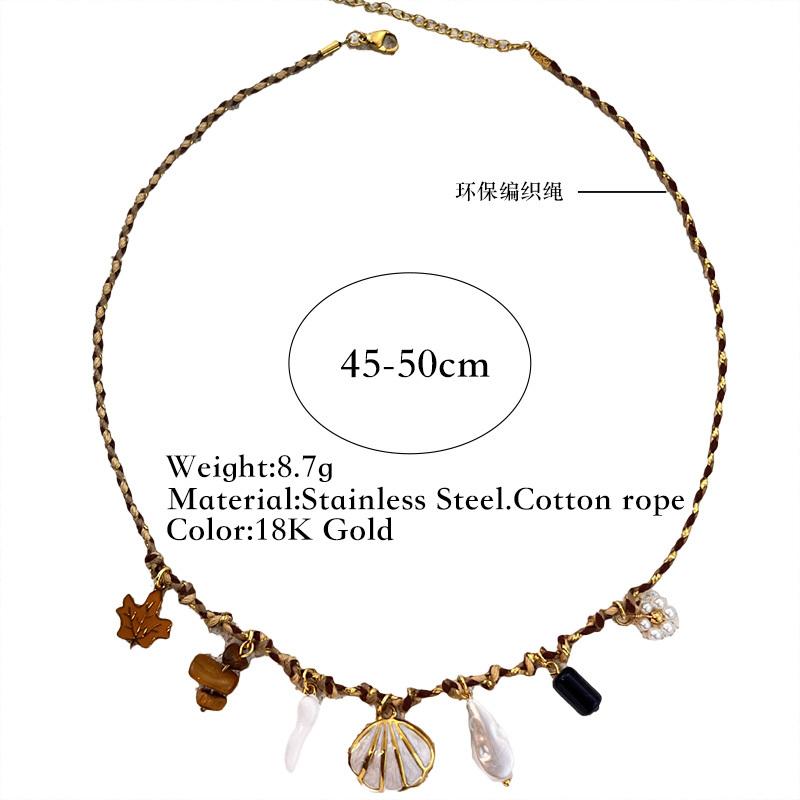 Colorful Woven Stainless Steel Pendant Necklace Starfish Shell Ocean Beach Style Accessories Jewelry 1 Piece Multi-Use Holiday