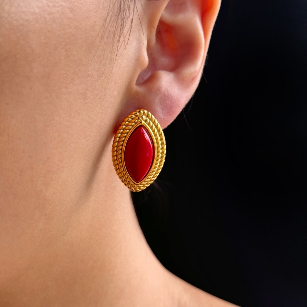 Red Ruby Necklace Earring Set Luxury Sensation 18K Stainless Steel Geometric Pattern Casual Style Women's Jewelry Accessories