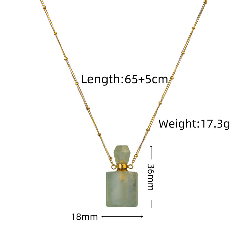 Real Gold Plated Geometric Pattern Natural Stone Pink Crystal 304 Stainless Steel Hollow Perfume Bottle Necklace Simple Design Women's Jewelry Accessories
