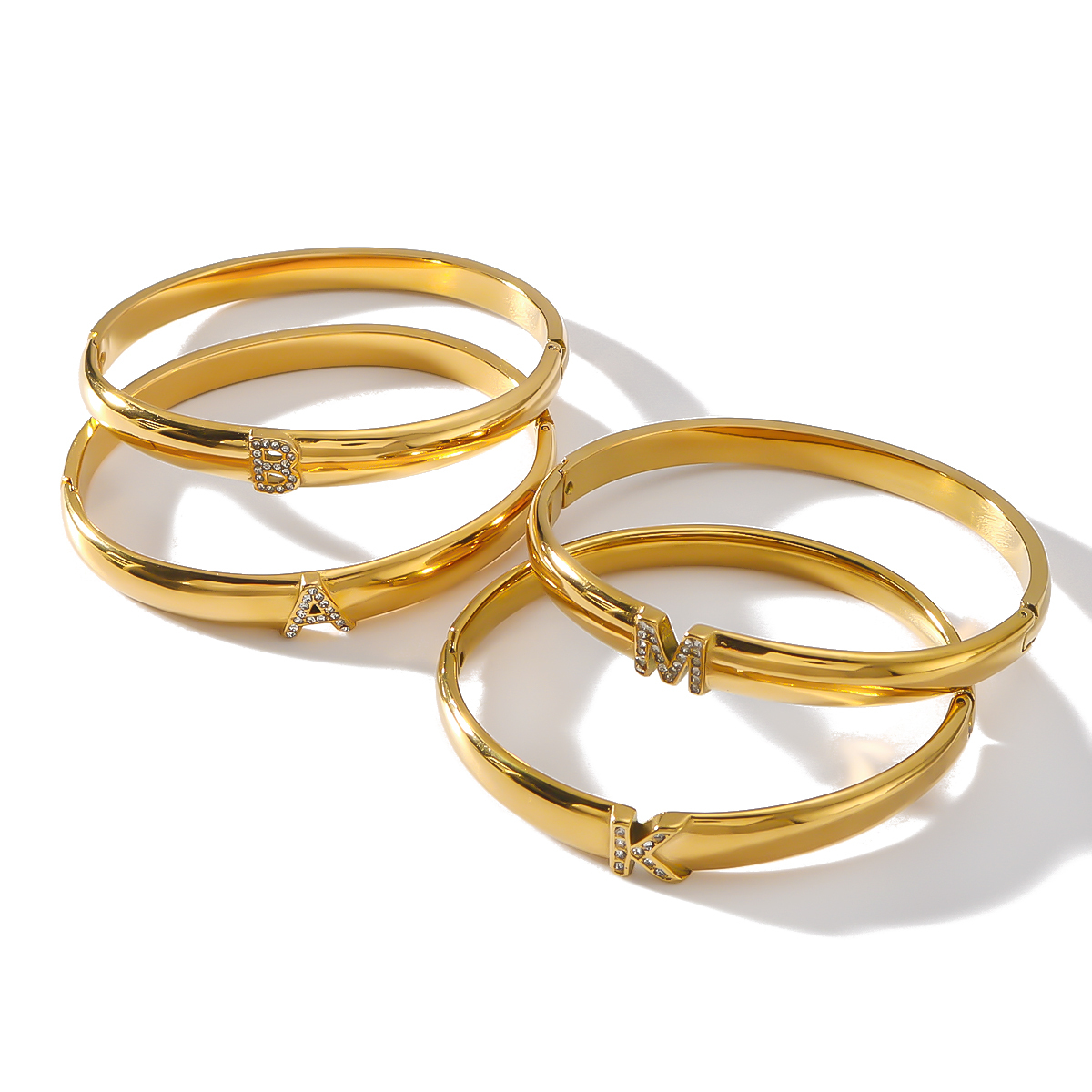 304 Stainless Steel Letter PVD Coated Rhinestones 18K Gold 18K Real Gold Plated Real Gold Plated Vintage Style Simple Style Classic Style Waterproof Non Tarnish Inlay Gold Bangle
