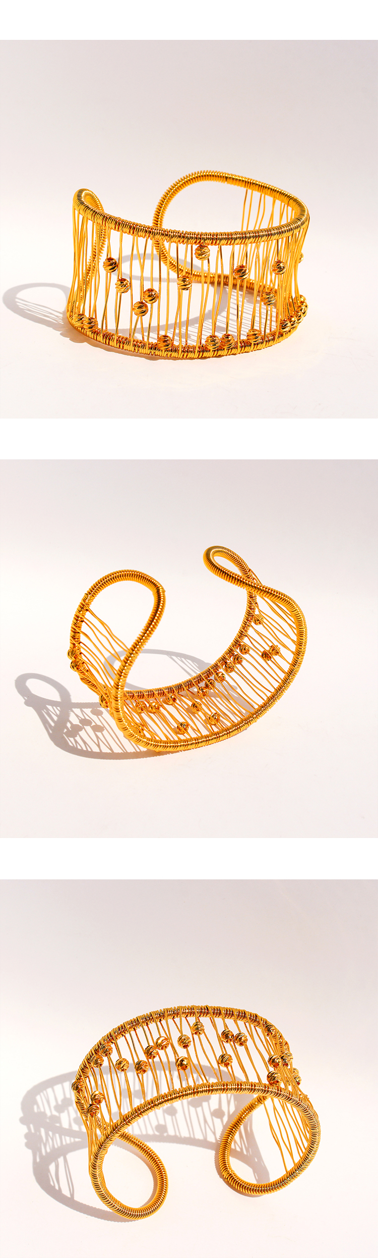 Retro Classic Style Semicircle Brass 24K Gold Plated Bangle In Bulk