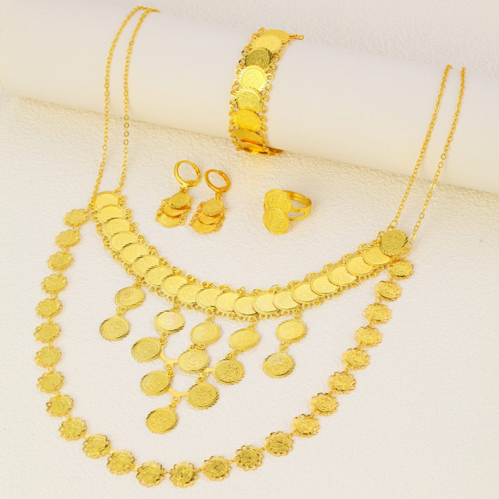 5pcs Fashion Retro Gold Coin Hollow Flower Coin Jewelry Set, Suitable For Daily Wear, Parties, Banquets, Celebrations, Festivals, Holiday Gifts