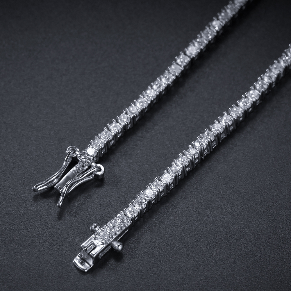European And American Hip-Hop Tennis Necklace Bracelet Exquisite Single Row Zircon Men's Unisex Copper Geometric Pattern Real Gold Plated Vacuum Electroplating INS Style Classic Ring