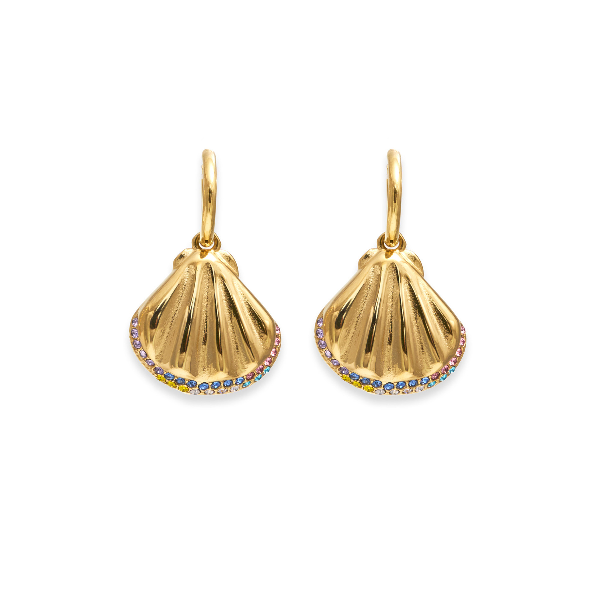 18K Gold Plated Titanium Steel Summer Ocean Style Pearl Earrings Necklace Set Women Casual Shell Craft Jewelry Accessories