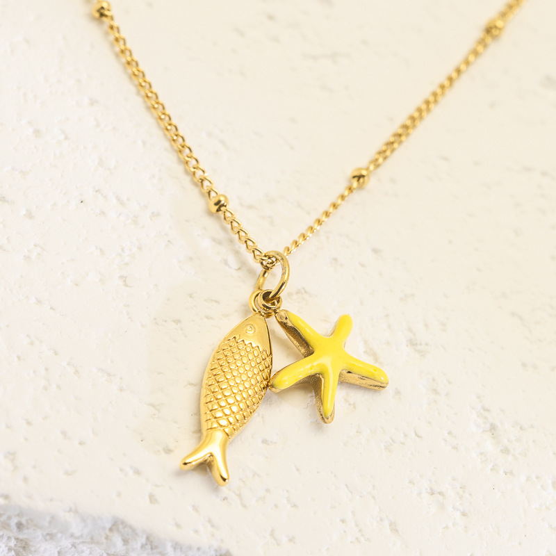 Original Design Titanium Steel Non-Fading Pendant Necklace Luxury Minimalist Stainless Steel Necklace For Women Irregular Square Fish Tail Craft