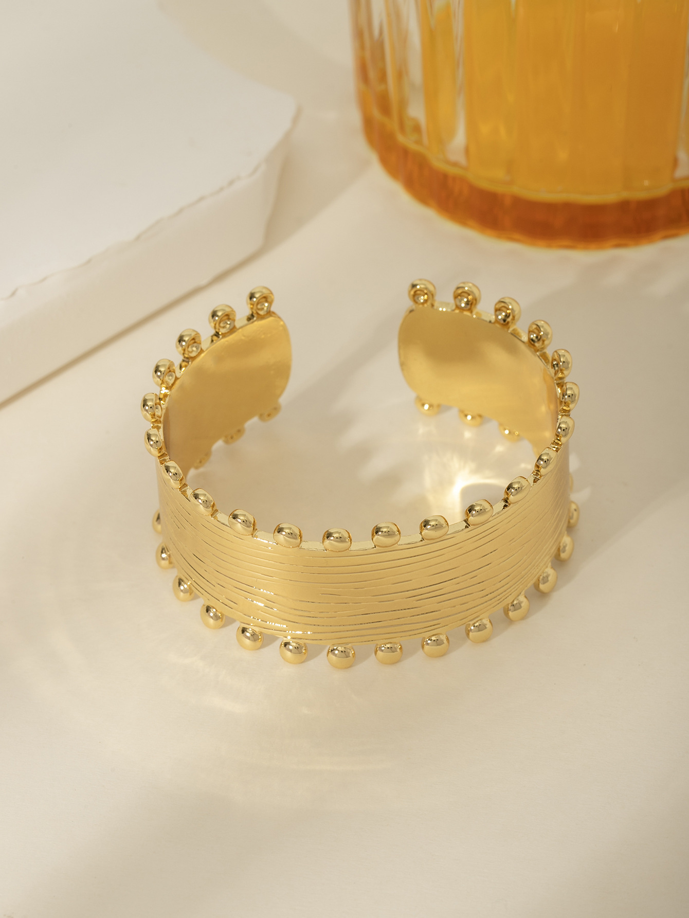 Stainless Steel Open Bracelet 18K Gold Plated Minimalist Geometry Classic Retro Design Luxury Wide Edge Fashion Jewelry
