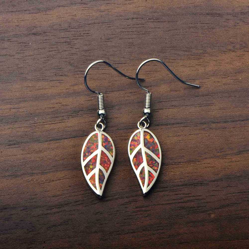 Oceanic Leaf Opal Earrings TikTok Trendy Beach Girl Sweet Style Geometric Pattern Copper Jewelry Accessories For Women