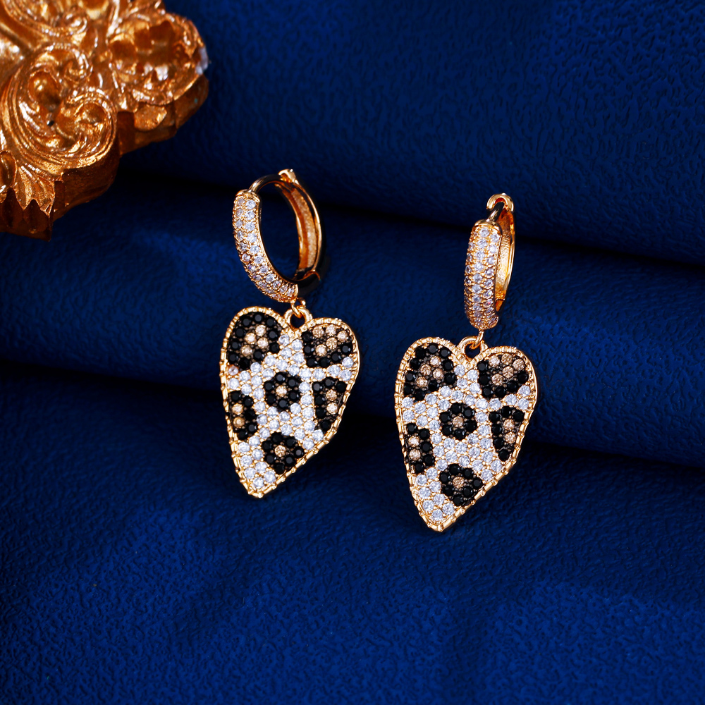 1 Pair Copper Style Earrings Fashion Champagne Russia Gold Plated Cubic Zircon Leopard Irregular Heart Earrings For Women Dating Or Daily Wear