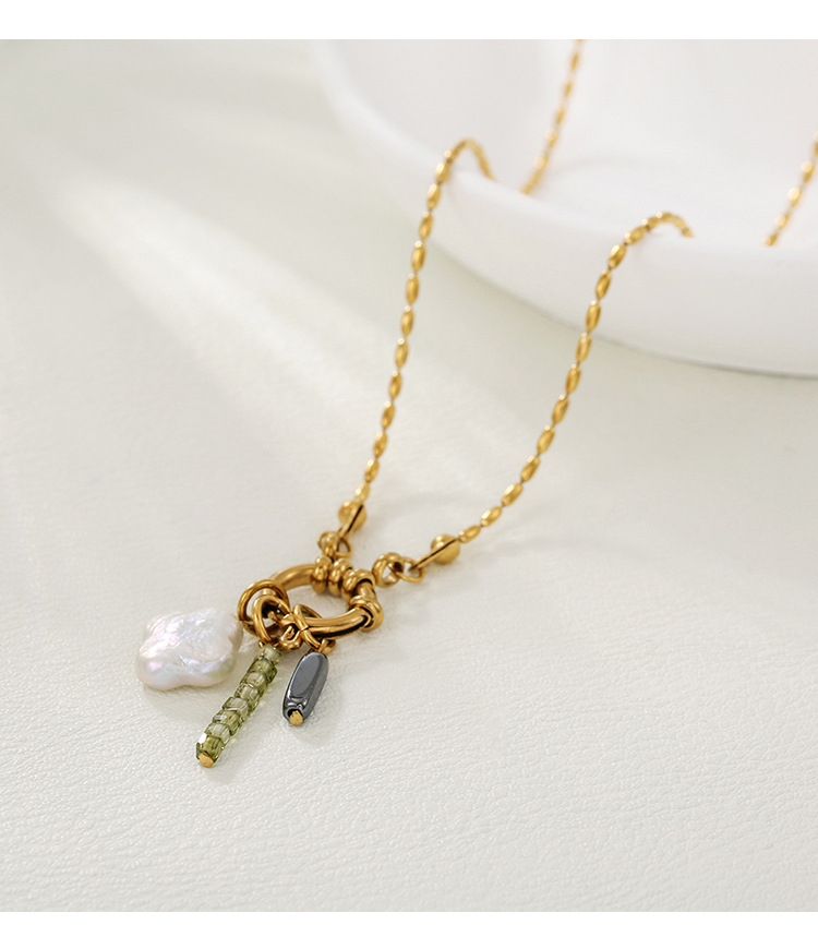 Titanium Steel Crystal Four-leaf Clover Black Gallstone Pendant Necklace Non-Fading Jewelry Accessories