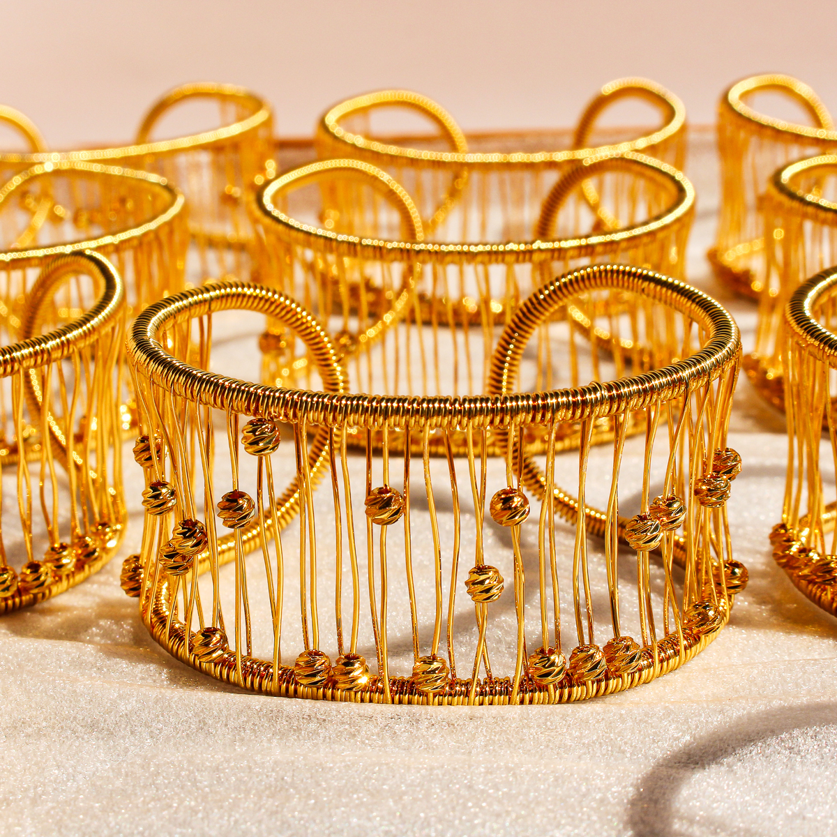 Retro Classic Style Semicircle Brass 24K Gold Plated Bangle In Bulk