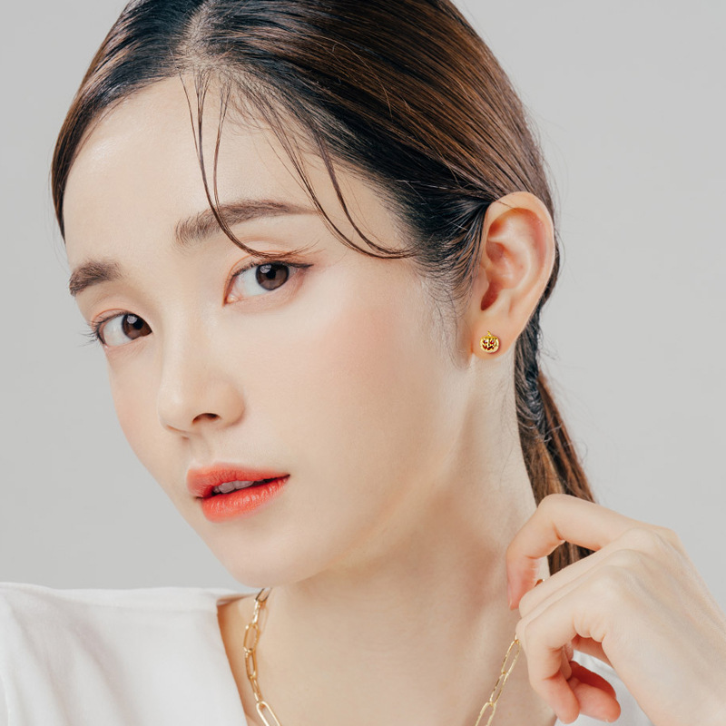 Silver Crystal Halloween Pumpkin Skull Earrings S925 Pure Silver Trendy Personalized New Style Fashion Jewelry Accessories