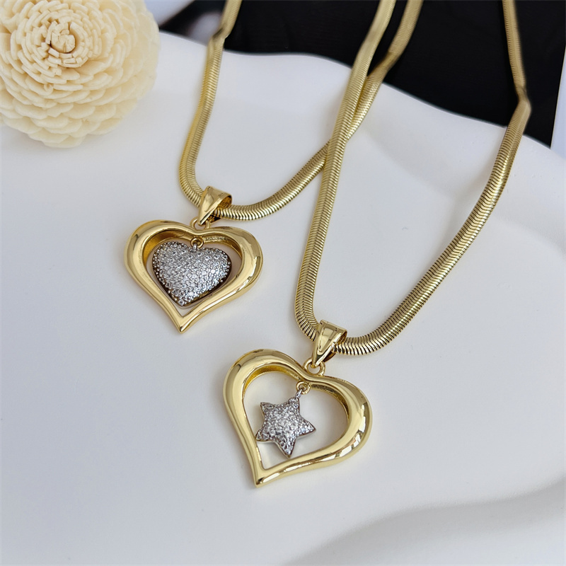 1 Piece Copper Plating 18K Gold Love Heart With Cutout XINGX Small Heart-Shaped Full Of Diamond Zircon Snake Chain Suitable For Men Women Daily Wear Suitable For Gifts  Original New Arrivals