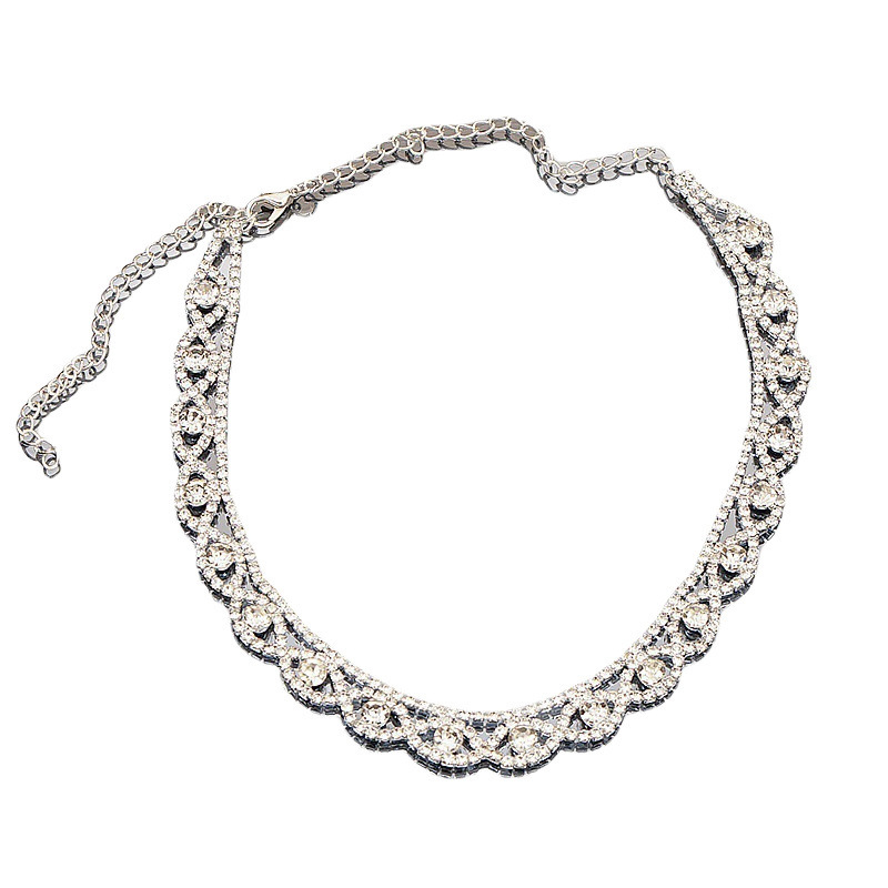 Simple Full Diamond Claw Chain Necklace And Earrings Set Bridal Wedding Accessories Multifunctional Titanium Steel Star